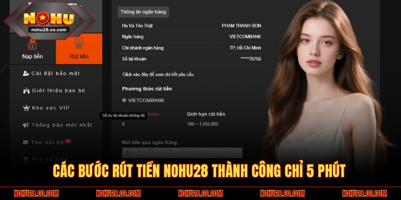 Các bước rút tiền NOHU28 thành công chỉ 5 phút