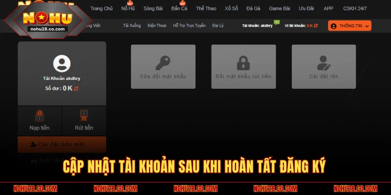 Cập nhật tài khoản sau khi hoàn tất đăng ký